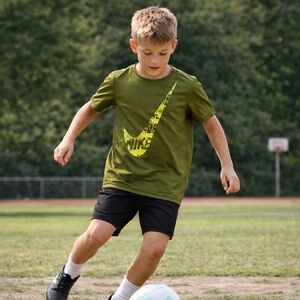 Nike Boys Olive Green T-Shirt with Yellow Logo
